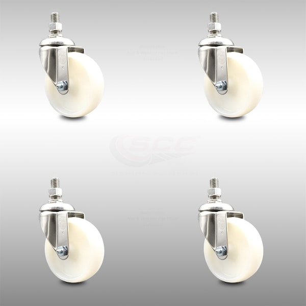 Service Caster 4 Inch 316SS Nylon Wheel Swivel 3/8 Inch Threaded Stem Caster Set SCC-SS316TS20S414-NYS-381615-4 - main